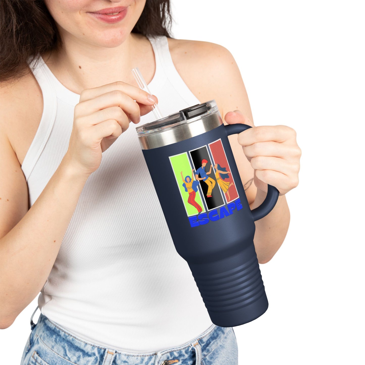 Colorful Insulated Travel Mug | 40oz Escape Cup for Adventure Lovers, Eco-Friendly, Coffee Lover Gift, Summer Travel Mug, Vibrant Drinkware