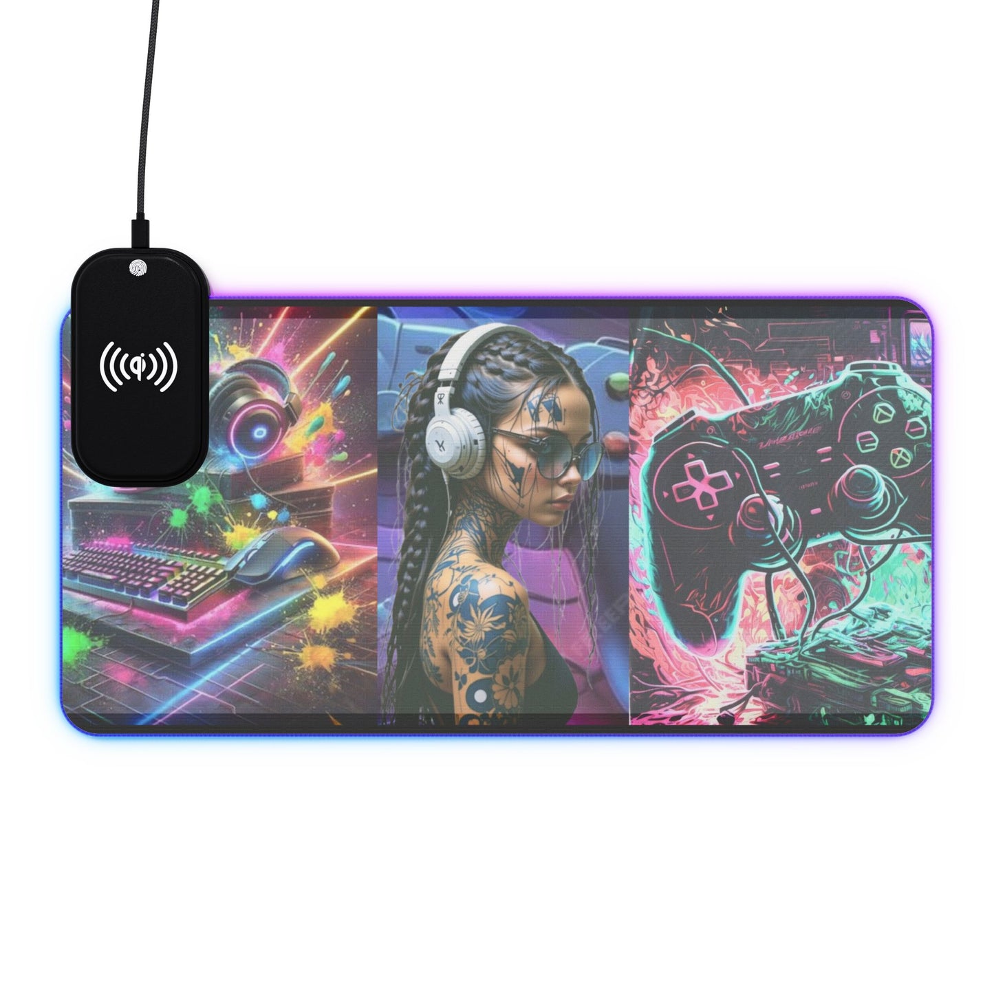 Gaming Mouse Pad with Wireless Charging - RGB Touch, Gaming Desk Accessory, Gamer Gift, LED Pad for Setup
