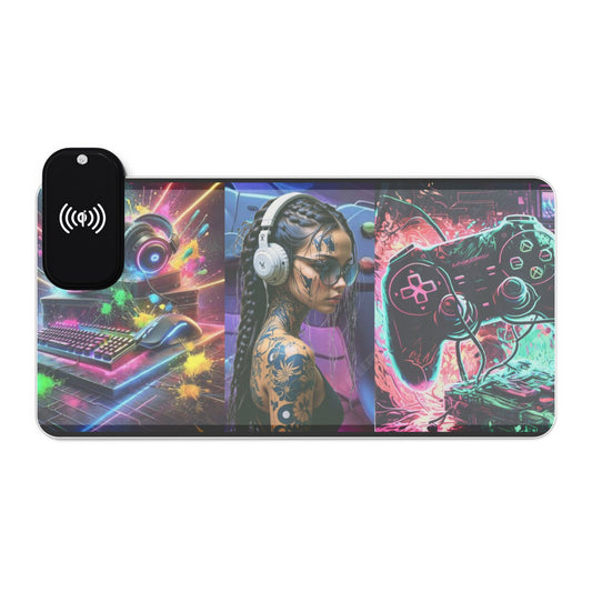 Gaming Mouse Pad with Wireless Charging - RGB Touch, Gaming Desk Accessory, Gamer Gift, LED Pad for Setup