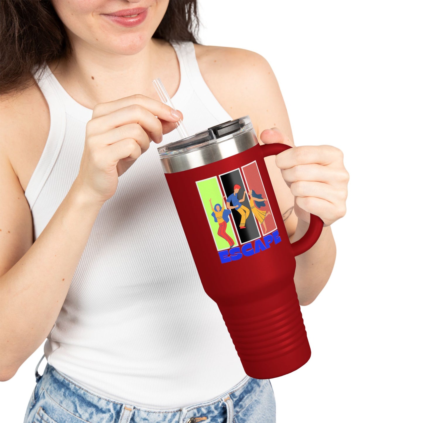 Colorful Insulated Travel Mug | 40oz Escape Cup for Adventure Lovers, Eco-Friendly, Coffee Lover Gift, Summer Travel Mug, Vibrant Drinkware